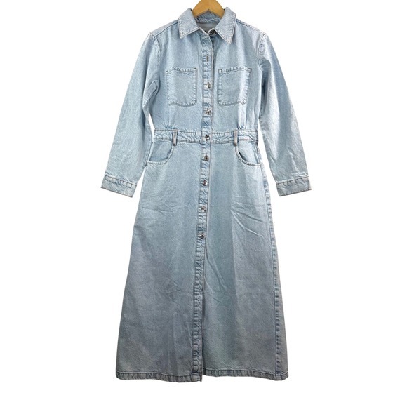 Zara Denim Button down maxi Dress organic cotton ZW Collection sz M - Picture 2 of 7